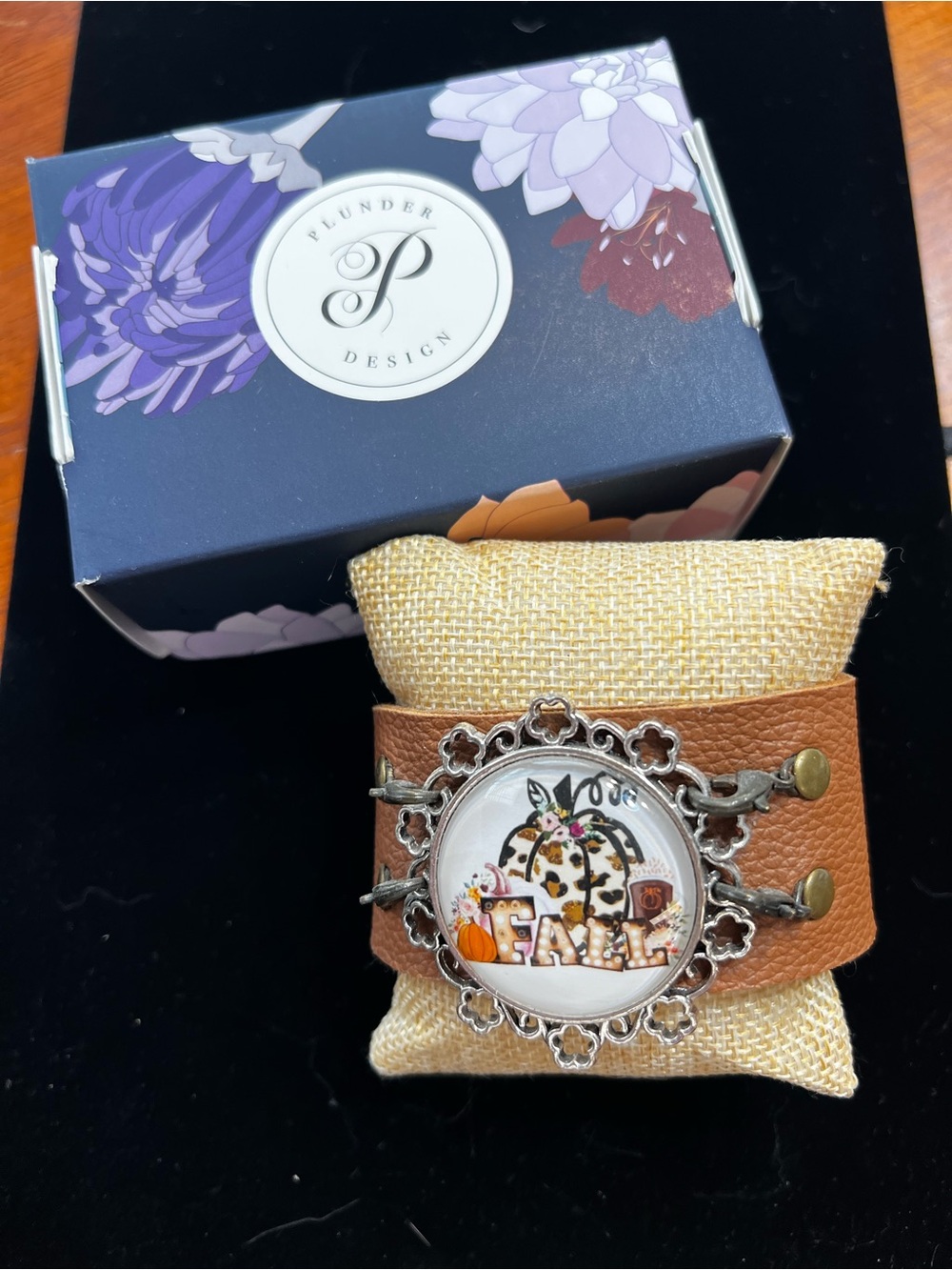 Plunder Brown Leather Fall Accent Cuff Bracelet